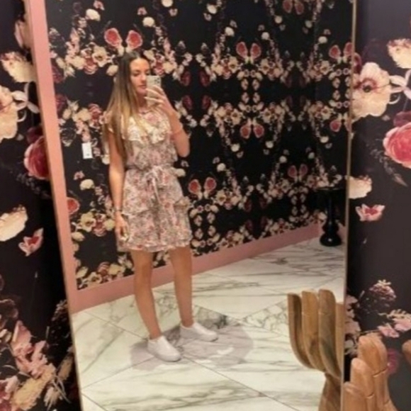 Marissa Webb Collective Floral Ruffle Tie mini Pink Dress in Pink Size Large - Picture 16 of 16